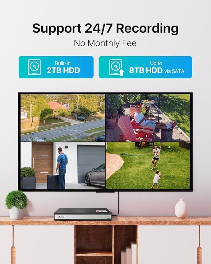 ZOSI 3K Lite 16CH Security Camera System Indoor Outdoor,AI Human/Vehicle Detection,16pcs 1080P 2MP Surveillance Bullet Cameras,Night Vision,16 Channel H.265+ 1080p DVR with 2TB HDD for 24/7 Recording