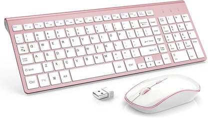 J JOYACCESS Wireless Keyboard Mouse Combo,Typewriter Keyboard Wireless, Portable Pink Wireless Keyboard for Computer/Laptop/Windows/Mac
