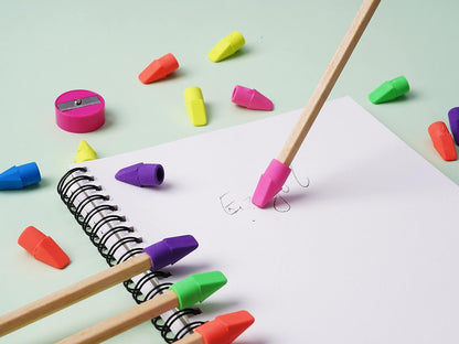 Pencil Erasers Caps Bulk, Ezzgol 128 Pcs Pencil Top Erasers Cap, 6 Assorted Colors Arrowhead Caps Erasers Latex Free Pencil Eraser Toppers for Kids Teachers