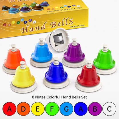 Facmogu Desk Bells, 8 Notes Diatonic Metal Hand Bells, Rainbow Music Bells, Musical Learning Teaching Percussion Instrument, Holiday Birthday Gift