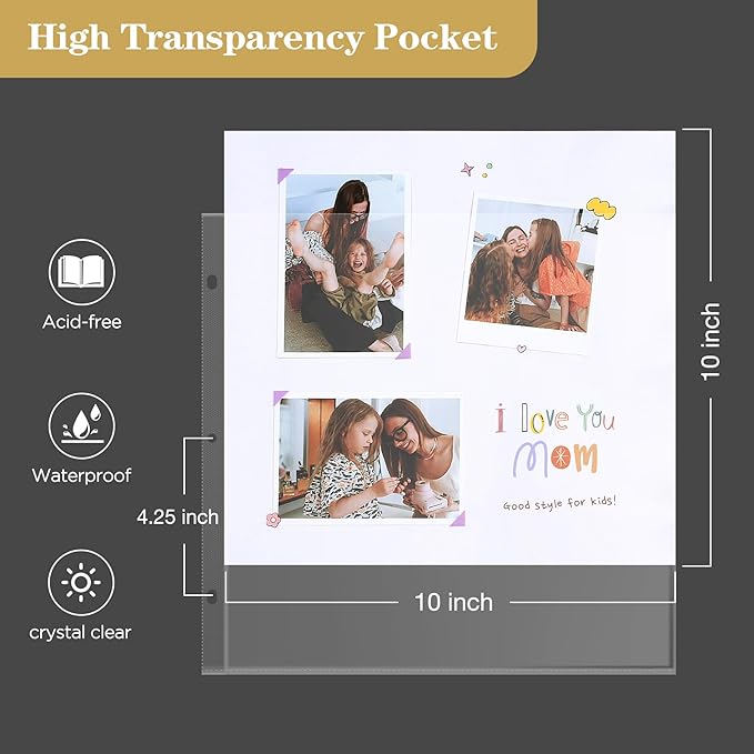 Mublalbum 10x10 Inch DIY Scrapbook Photo Album with 40 Plastic Sleeves 80 Pages Linen Cover 3 Ring Folder Binder for Wedding Baby Family and DIY Projects (Pink)