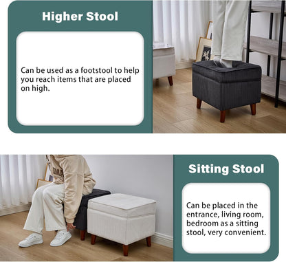 Storage Ottoman with Adjustable Lid, Soft Step Stool, Footrest and Seat, Ottoman Foot Rest for Living Room, Bedroom, Dorm, Dark Gray