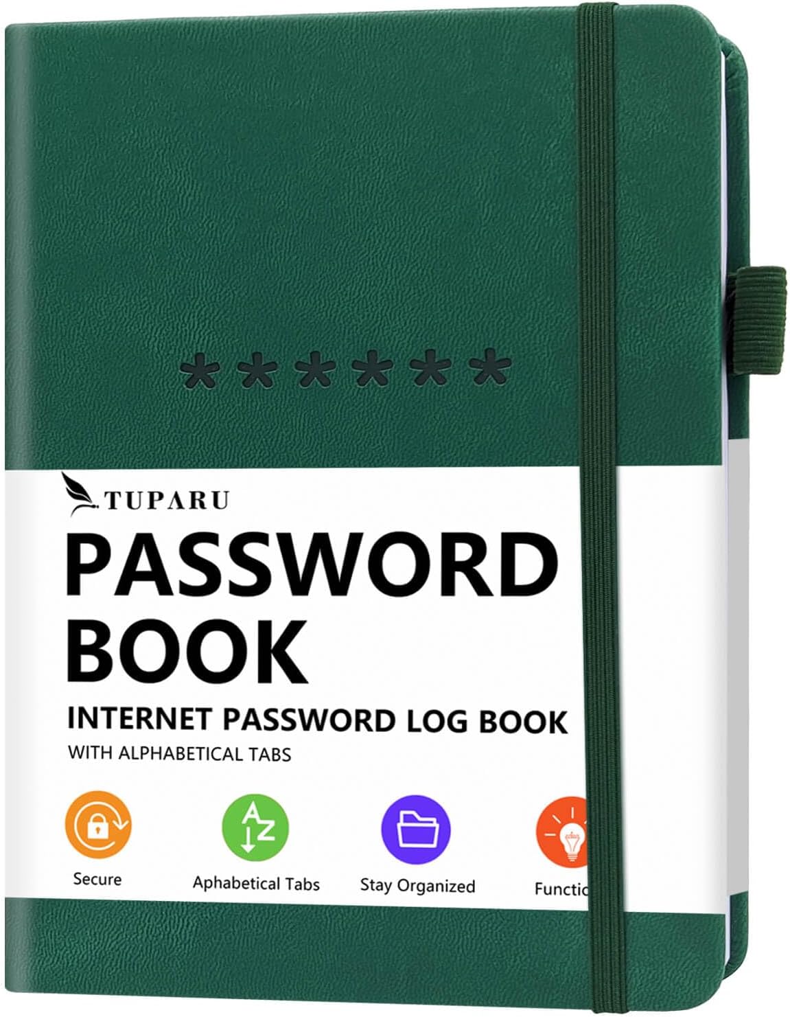 Password Book with Alphabetical Tabs – Hardcover Internet Address & Password Organizer – Password Keeper Notebook for Computer & Website – 7 x 10" Log-in Password Journal w/Thick Paper (Earth Green)