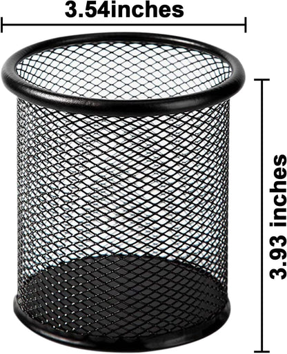 QYH Mesh Pen Cup Metal Pencil Holder for Desk 6 Packs Black Pen Organizer Office 3.54x3.93 Inch