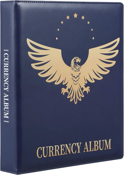 MUDOR Premium PU Banknote World Currency Collection Album, 90 Pockets Dollar Bill Holders for Collectors, Classic Paper Money Collecting Storage Book Album Binder Supplies (Blue)