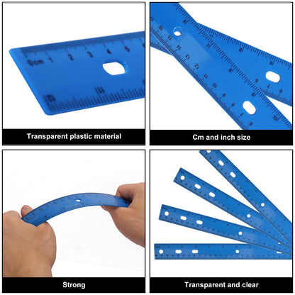 200 Pack 12-Inch Plastic Rulers Bulk, Blue Plastic Ruler, Ruler with Dual-Scale Measurement, Easy to Store, for Educational, Home, or Office and, Practical Use by KUKLIPJIM