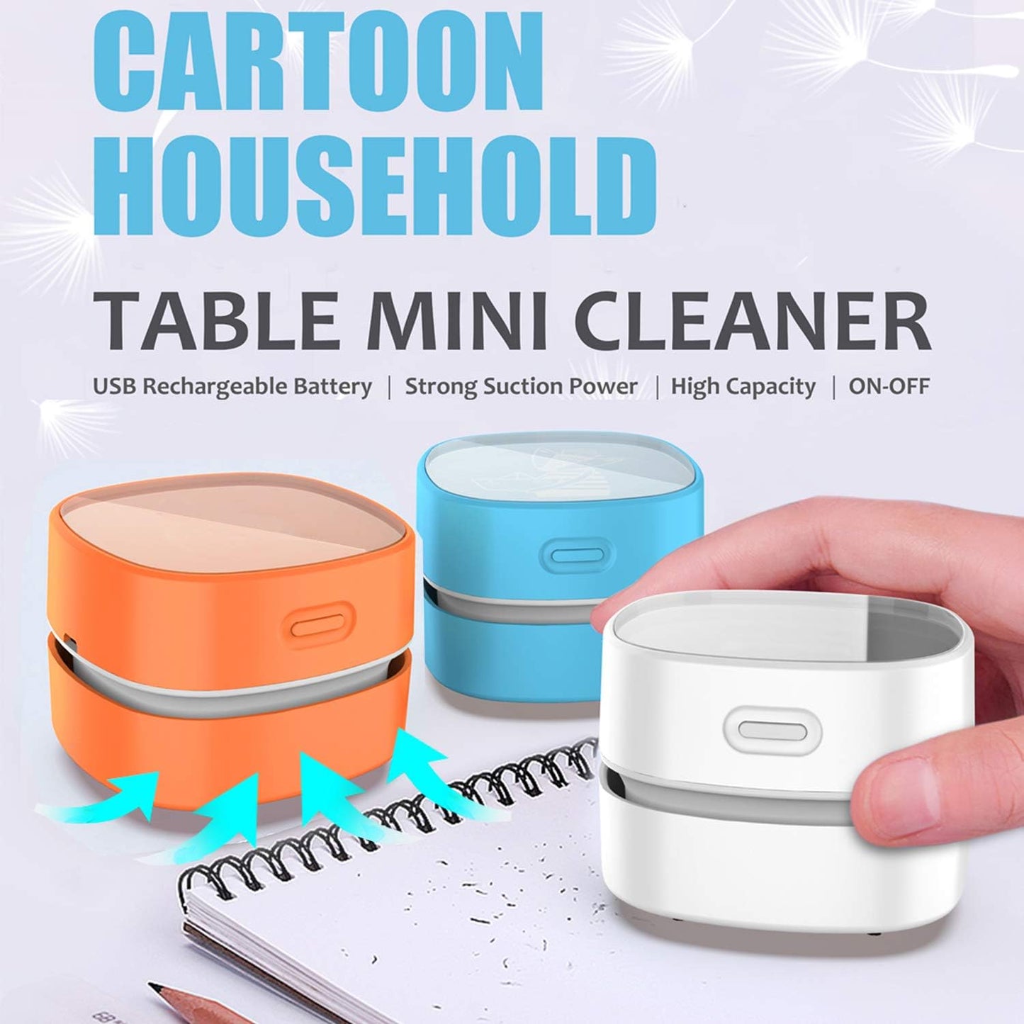 ODISTAR Desktop Vacuum cleaner,Mini table dust sweeper Energy Saving,High endurance up to 400 mins,Cordless&360º Rotatable Design for Cleaning Hairs,Crumbs,Computer Keyboard of gifts for kids (orange)