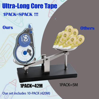 CHANGLi 10 PACK 1653Inch White Correction Tape, Total of 16530 inches, 90° Rotating Tip, Ergonomic Design, Tear-Resistant Tape Office or School Supplies, Includes Storage Pouch