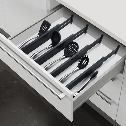 4 Pack Bamboo Drawer Dividers, Adjustable Length from 12 Inch to 17 Inch, Expandable Kitchen Drawer Organizer, Drawer Organization Separators for Clothes, Kitchen, Bedroom, Dresser, Office (Black)