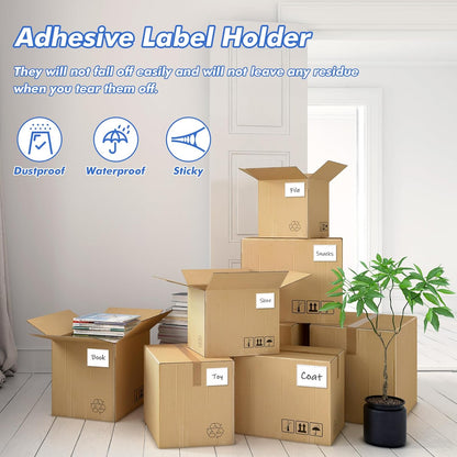 Circloophs 100 Packs Self Adhesive Index Card Pockets with Index Card, 1.9”x 2.7” Adhesive Label Holders – Plastic Clear Adhesive Label Pockets for Storage Bins, Locker, Shelves, Library, Office