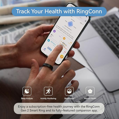 RingConn Gen 2, World’s First Smart Ring with Sleep Apnea Monitoring, No APP Subscription, 12-Day Battery Life, Stress/Heart Rate/Women's Health Tracker, Android & iOS Compatible (Black, Size 11)