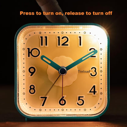 Small Analog Alarm Clock Silent Non Ticking, Ascending Beep Sounds, Snooze,Glow in Dark dial, Manual Light, Battery Operated(Green)