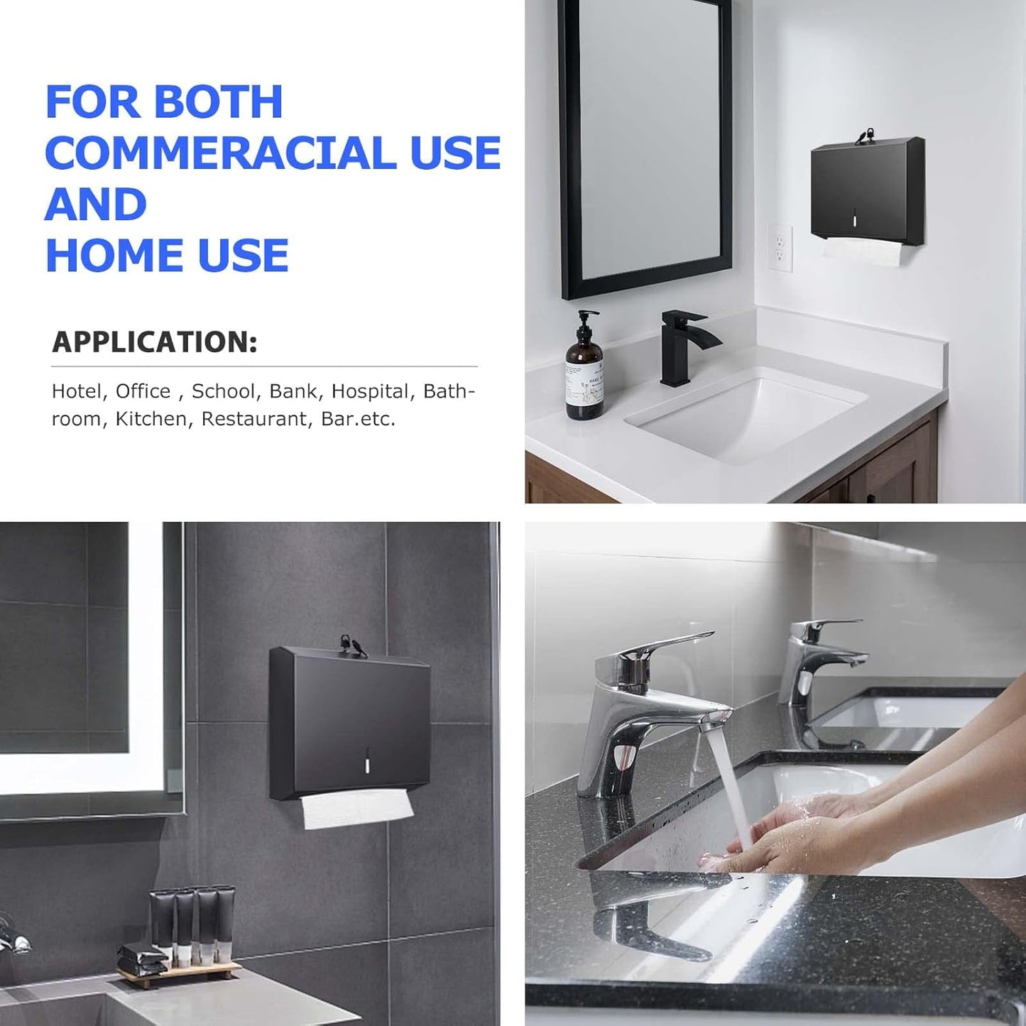 Paper Towel Dispenser Wall Mount Commercial, C Fold Multifold Hand Paper Towel Dispenser, Stainless Steel Tissue Holder (Matte Black)