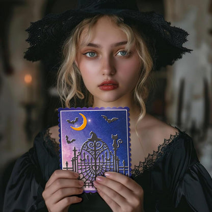 GLOBLELAND Halloween Gate Cutting Dies for Card Making Witch and Cat Cut Die for DIY Scrapbooking Journal Embossing Paper Craft Decor