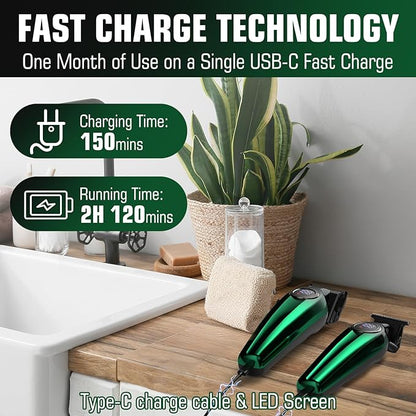 BILLAR Professional Hair Clipper for Men Hair Cutting Kit Men's Beard Trimmer Hair Trimmer Shaver Cordless Barber Clippers and Trimmers（Green）