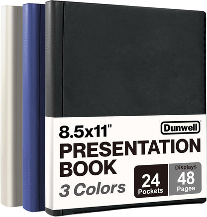 Dunwell Presentation Binder 24-Pocket, Displays 48 Pages, 8.5x11 Portfolio Binder with Plastic Sleeves, Storage and Organizer for Documents, Certificates, Projects, Photos (3 Pack, Assorted)