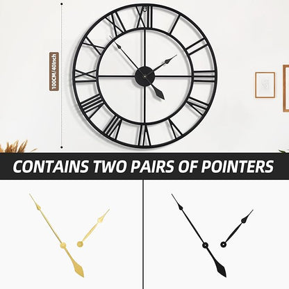 40 Inch Large Wall Clock, Oversized Modern Round, Black Metal, Noiseless, Almost Non-Ticking Battery Operated, Roman Numerals, Clocks for Living Room, Bedroom, Wall Clock Decoration