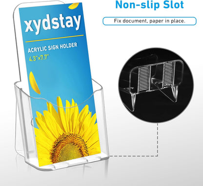 Brochure Holder 4x9 Inches Slant Back Design, Clear Display Stand, Plastic Table Stand Sign Holder,Pamphlet Holder Flyer Holder, Acrylic Display Stand, Acrylic Table Signs Plastic Paper Holder for Office, Home, Store, 4 Pack