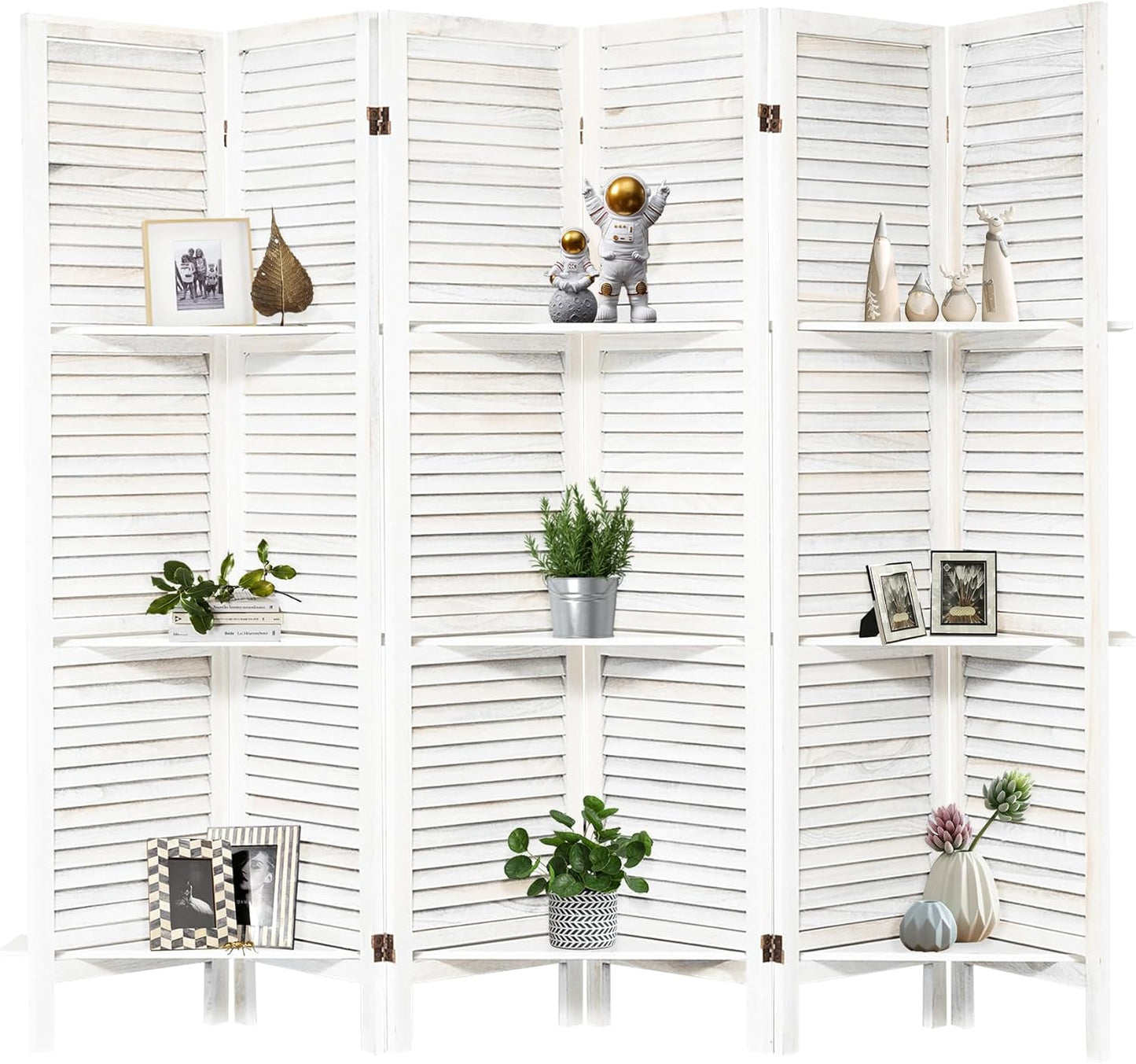 NicBex 6 Panel Room Divider 5.6FT Louvered Design Room Dividers with Display Storage Shelves Folding Privacy Screens Portable Freestanding Partition Wall Dividers for Home Bedroom Office, White