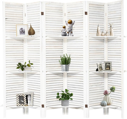 NicBex 6 Panel Room Divider 5.6FT Louvered Design Room Dividers with Display Storage Shelves Folding Privacy Screens Portable Freestanding Partition Wall Dividers for Home Bedroom Office, White