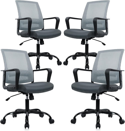 CLATINA Ergonomic Office Desk Chair - Mesh Office Chair with Adjustable Lumbar Support, Rolling Comfortable Computer Task Chairs with Arms for Home Conference-Gray, 4 Pack