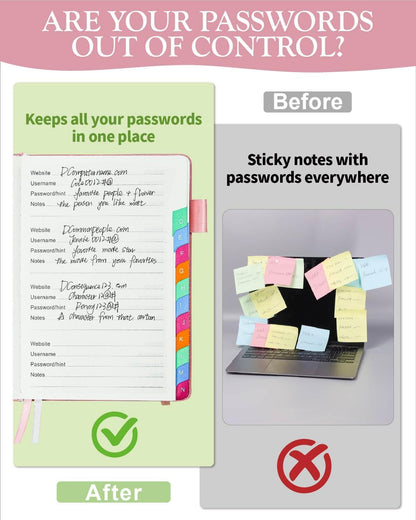 Password Keeper Book with Colorful Alphabetical Tabs, Hardcover Password Log-Book for Internet Password and Website Address, 5.8"×8.4" Password Notebook for Home Office (Pink)