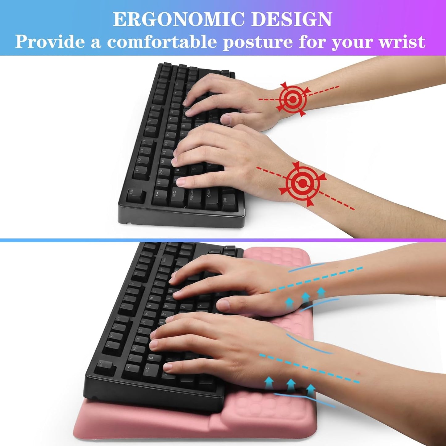 Computer Keyboard Stand with Wrist Rest, Ergonomic Tilted Keyboard Holder - Keyboard Riser with Wrist Pad - Keyboard Tray Support for Office Home - Pink