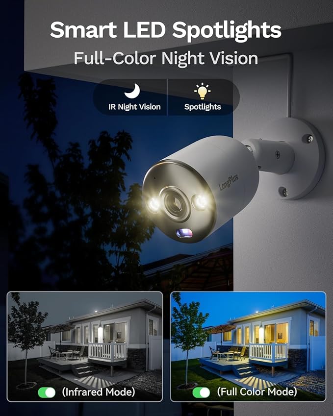 LongPlus 12MP UHD Poe Wired Security Camera Outdoor for Security Cameras System, Cameras for Outdoor Home Security Spot Lights Color Night Vision, Strobe Light Alarm & Sound CP12B1