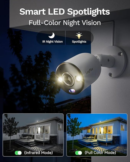 LongPlus 8MP 4K UHD Poe Wired Security Camera Outdoor for Security Cameras System, Cameras for Outdoor Home Security Spot Lights Color Night Vision, Strobe Light Alarm & Sound LPCP8B1