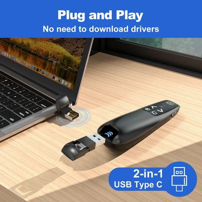 (2 Units) Rechargeable Presentation Clicker with Case, Power Digital Display Wireless Presenter Remote, Red Light Pointer Computer PowerPoint Clickers for Mac Laptop, Slideshow Google Slide Advancer