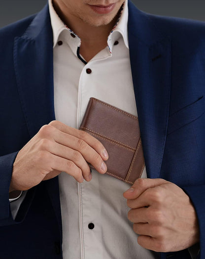 Swallowmall Mens Wallet Rfid Blocking Leather Wallet for Men Bifold Wallet Leather with 1 ID Window 16 Card Slot