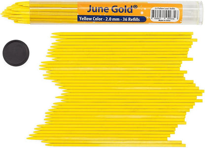 June Gold 36 Yellow (Pineapple #103) Colored 2.0 mm Lead Refills, Bold Thickness for Heavy Use, Break Resistant with a Convenient Dispenser