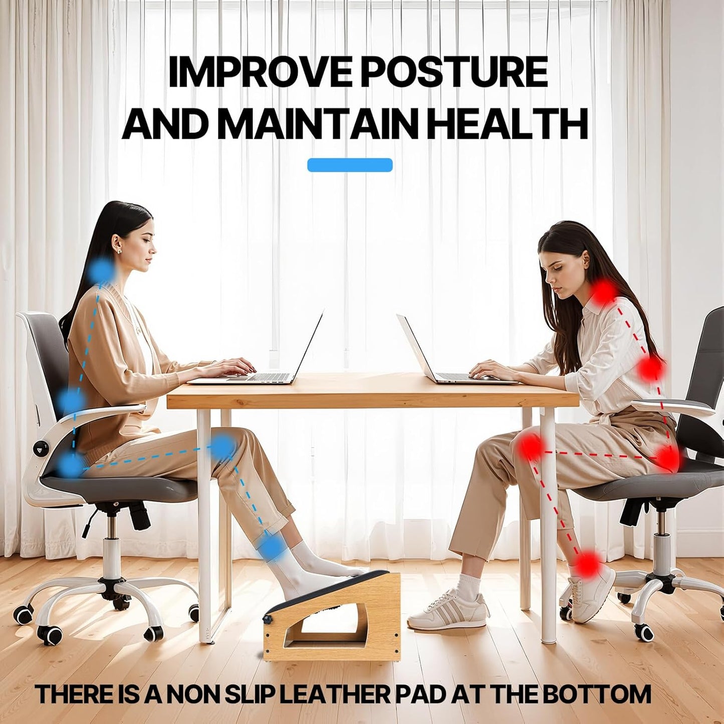 Ergonomic Foot Rest, 4 Adjustable Height Foot Stool,Footrest Under Desk， Flip Over Office Desk Foot Rest, Improving Posture, Promoting Blood Circulation（Natural）