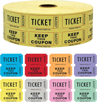INDIANA TICKET CO. 1,000 Yellow Raffle Tickets Double Roll, Premium Quality 50/50 Raffle Tickets, Tickets for Events, Carnivals, Door Prizes, Drinks and More