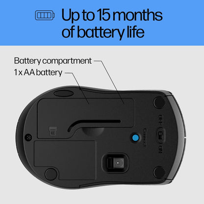 HP X3000 G2 Wireless Mouse - Ambidextrous 3-Button Control, & Scroll Wheel Multi-Surface Technology, 1600 DPI Optical Sensor Win, Chrome, Mac OS Up to 15-Month Battery Life (‎28Y30AA#ABA, Black)