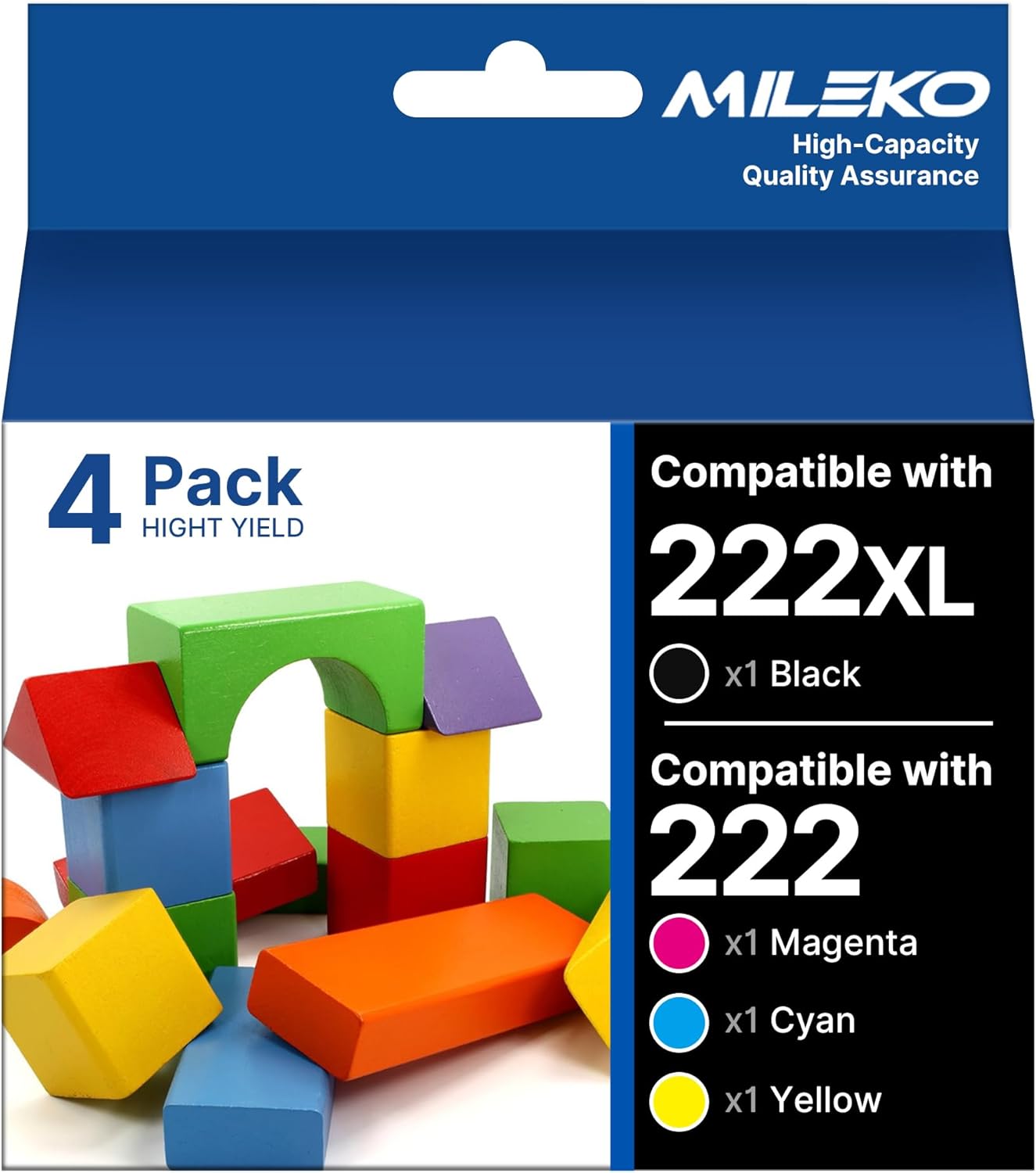 222XL Ink Cartridges Combo Pack Remanufactured Replacement for Epson 222 Ink Cartridges for Epson 222 XL 222XL for Epson XP-5200 Printer for Workforce WF-2960 Printer (4 Pack, 222 Ink)