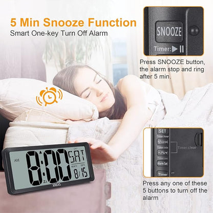 XREXS Large Digital Wall Clock, Battery Operated Alarm Clocks for Bedroom Home Decor, Count Up & Down Timer, 14.17 Inch Large LCD Screen with Time/Calendar/Temperature Display (Batteries Included)
