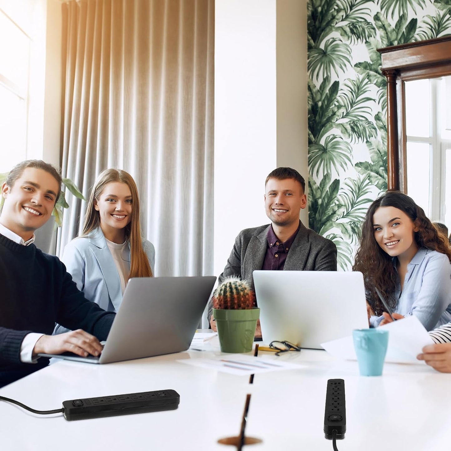 Kanayu 6 Pieces Power Strip Surge Protector with 5 Ac Outlets and 3 USB Ports, Heavy Duty Extension Cords Plug for Home Office Dorm(4.92 ft,Black)