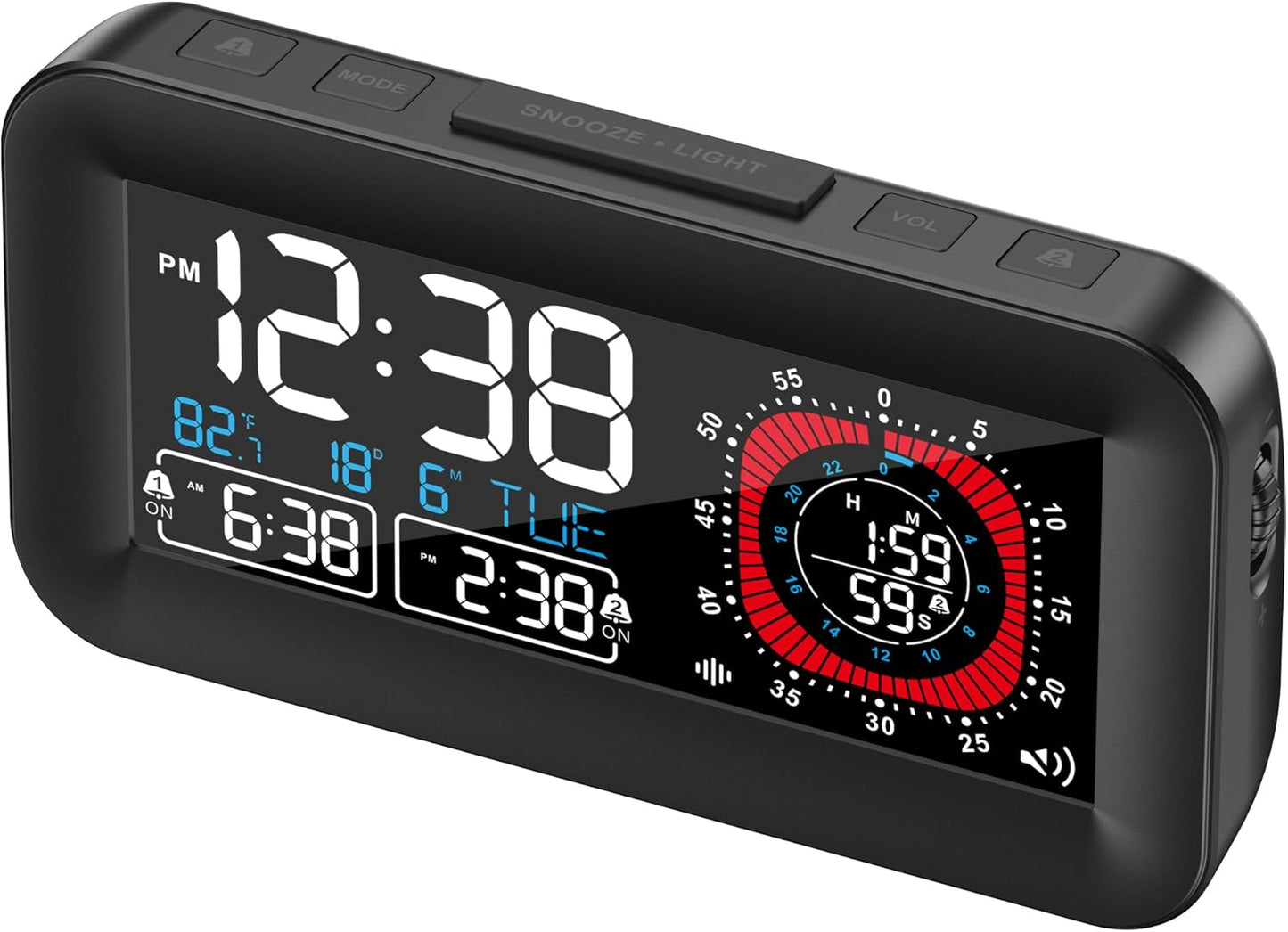 Digital Dual Alarm Clock for Bedroom,Visual Timer Clock for Kids,Dual Display Countdown Stopwatch Timer Dual Alarm Clock, Time Management Station for Homeschooling Teaching Home Kitchen Office (Black)