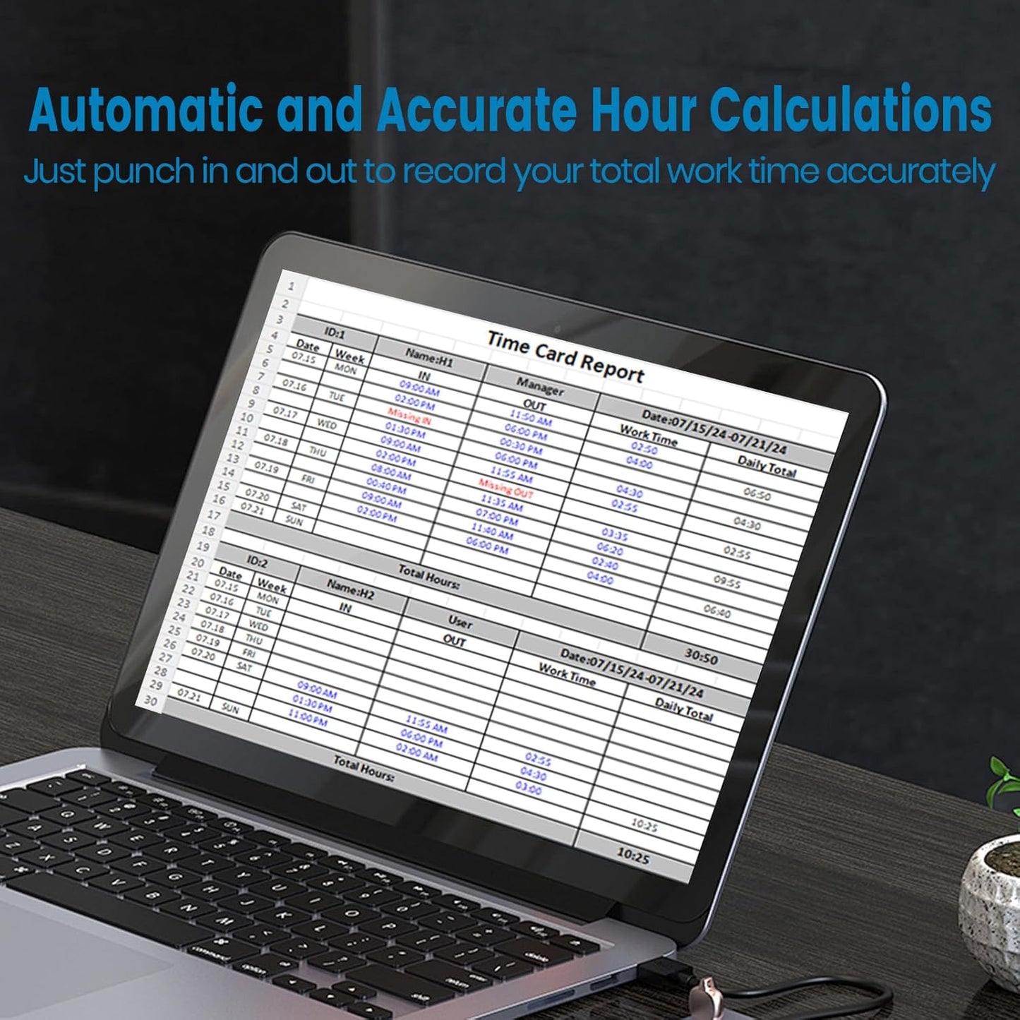 Time Clocks for Employees Small Business Automatic Calculate Hours, 0 Monthly Fees Fingerprint Time Clock, H3 Standalone Biometric Clock in Machine for Employees with 5 RFID Cards