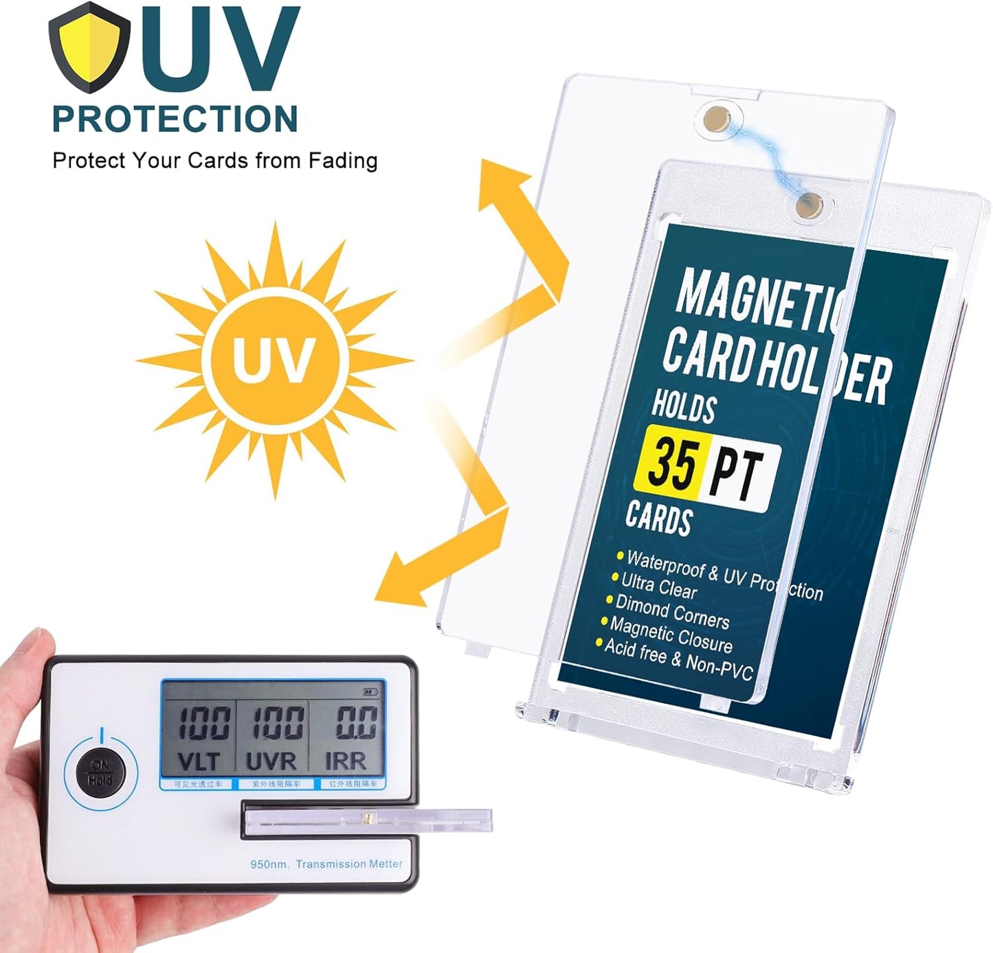 GEAoffice 100pc Magnetic Card Holder for Trading Cards, Hard Plastic 35pt UV Protection Baseball Card Holder with Display Stands for MTG, Sports Cards, Ultra Clear