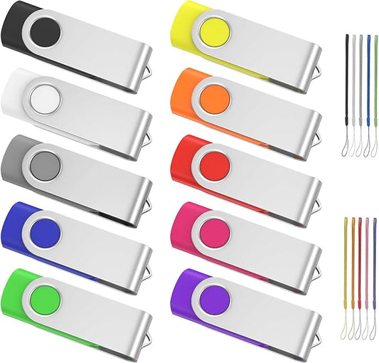 ABLAZE 512MB Flash Drive 10 Pack, USB 2.0 Memory Stick with Lanyards Swivel Thumb Drives Bulk 512MB Pendrive U Disk for Data Storage (Mixcolors)