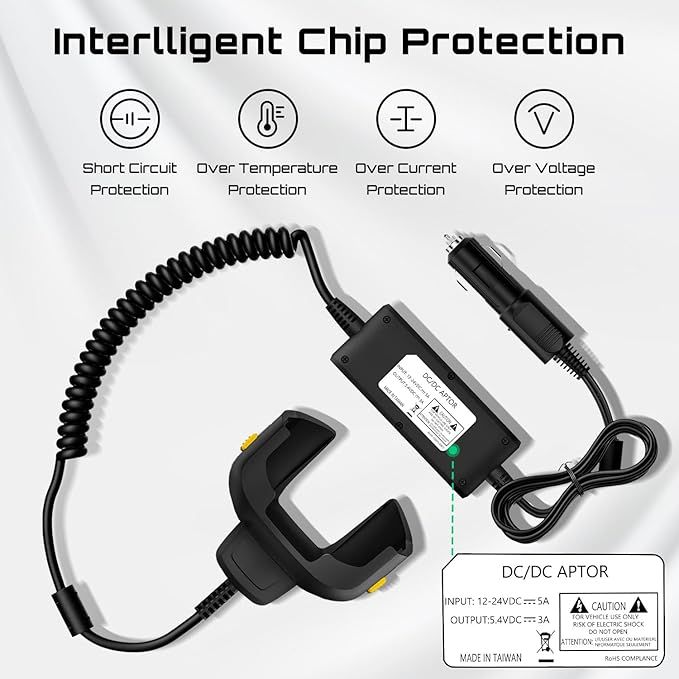 Fast Charging Car Charger Cable for Zebra Symbol TC77 TC70 TC72 TC75 TC70X TC75X TC700H TC700K TC77HL TC720L Barcode Scanners - Fully Charges in Just Over 4 Hours - CHG-TC7X-CLA1-01