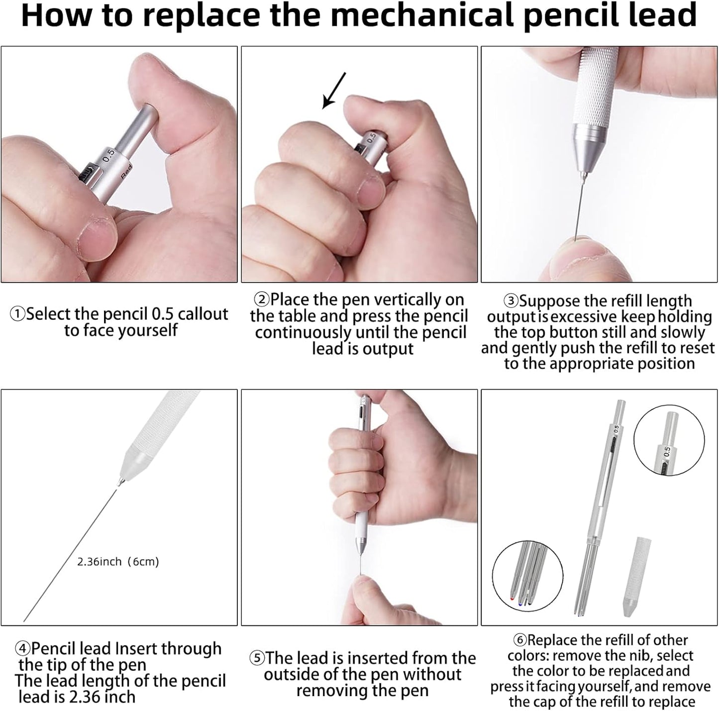 YOUMI 멀티컬러 펜 4 in 1 다기능 펜, 금속 케이스 0.5mm 샤프 레드 볼펜, 블루 볼펜 및 블랙 볼펜, 저널링용 선물 (블루)