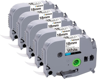 Hehua 18mm 0.7 Laminated White TZ Tape Compatible for Brother Label Maker TZe241 TZ-241 TZ241 TZe 241 3/4 x 26.2ft Label Tape for Ptouch PT D400 D600 D610BT P710BT P750W, Black on White, 5 Pack