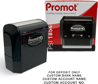 Promot Pre-Inked Custom Deposit Stamp - Personalized Text, Refillable Custom Stamp with Built-in Ink Reservoir, Easy 3-Step Re-Inking, Customized Rubber Stamp for Bank and Businesses (4-Lines)