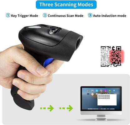 NetumScan Bluetooth QR Barcode Scanner with Stand, 3 in 1 Wireless 1D 2D Bar Code Scanner USB Image Bar Code Reader for Computer, Tablet, iPhone, iPad, Android