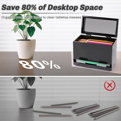 Stainless Steel Pencil Dispenser/Pen Holder for Classroom Home Restaurant for Bulk Pencils Storage/Unwrapped Drinking Straws Storage (Black)