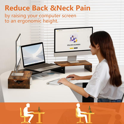 Triple Monitor Stand Riser, Extra Long Monitor Lift for 3 Monitors, Dual Monitor Stand with Length and Angle Adjustable