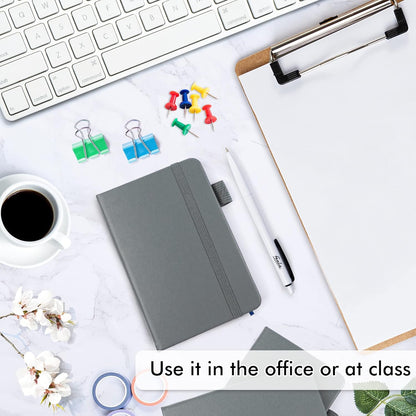 feela 6 Pack Pocket Mini Notebooks Bulk, Small Cute Memo Notepads Hardcover College Ruled Lined Journals with Pen Holder for School Business Work, with 6 Black Pens, 3.5”x 5.5”, A6, Gray